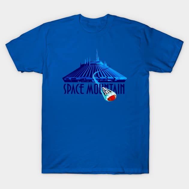 Space Mountain Retro Style - Navy Blue Text T-Shirt by Blake Dumesnil Designs